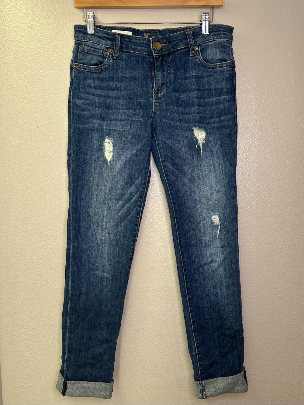 Kut From The Kloth Catherine Boyfriend Distressed Dark Wash Denim Jeans Cotton